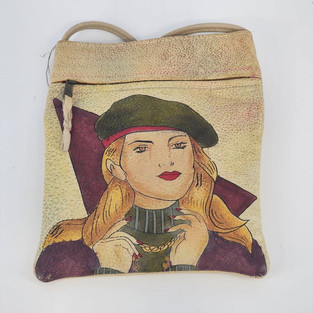 Leather Purse Satchel Emily Ann Pretty Lady Graphic Art Small Hand Painted Boho